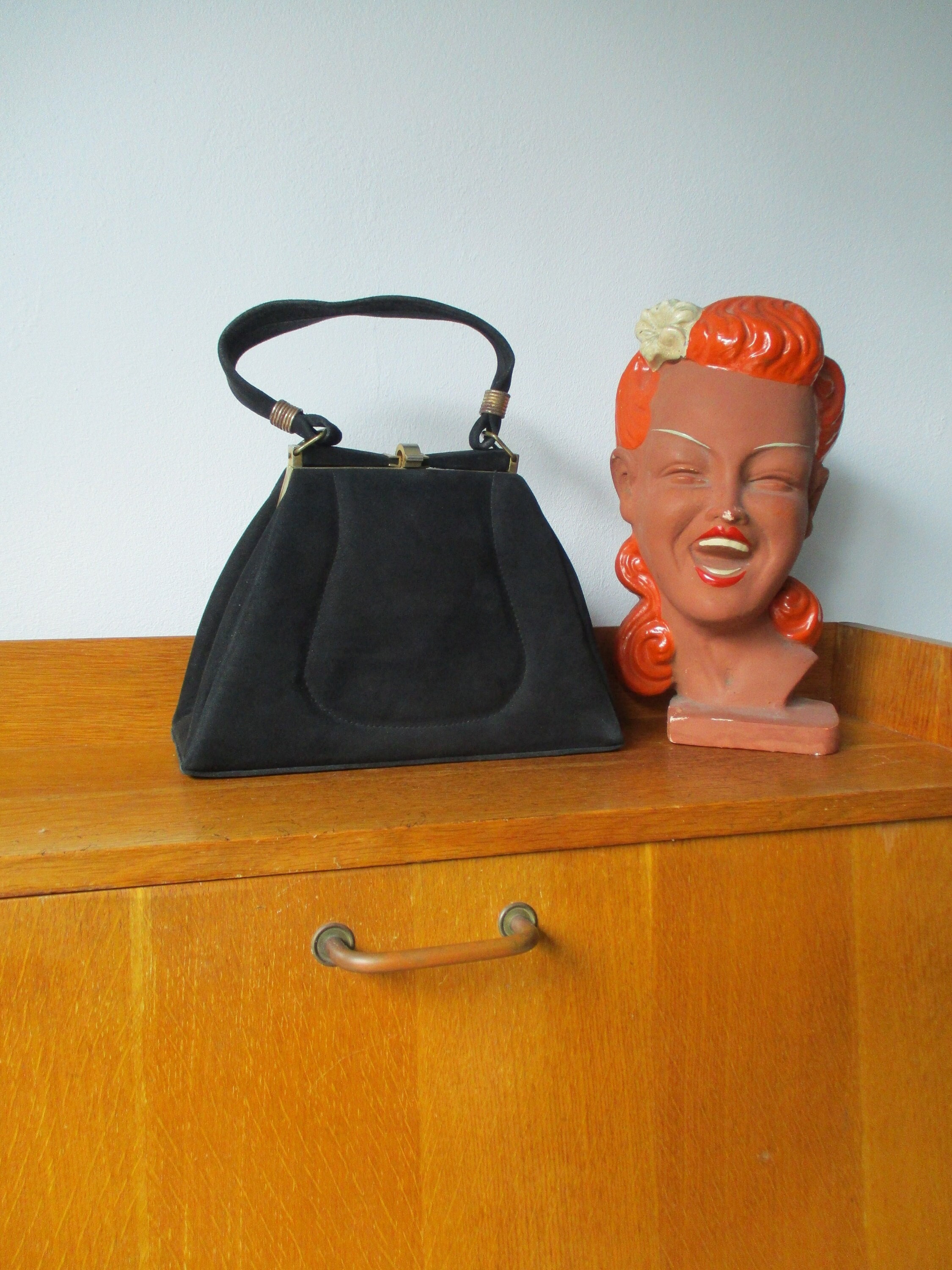 40’s French vintage handbag French Vtg 1940s Large Leather Handbag / Kelly 40s Bag