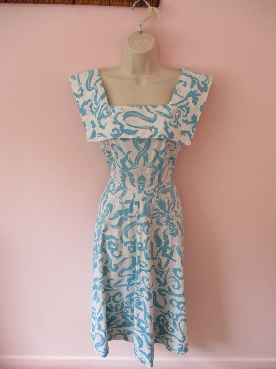 1940s Cheerful Cherub Dress / Vintage 40s White +… - image 5