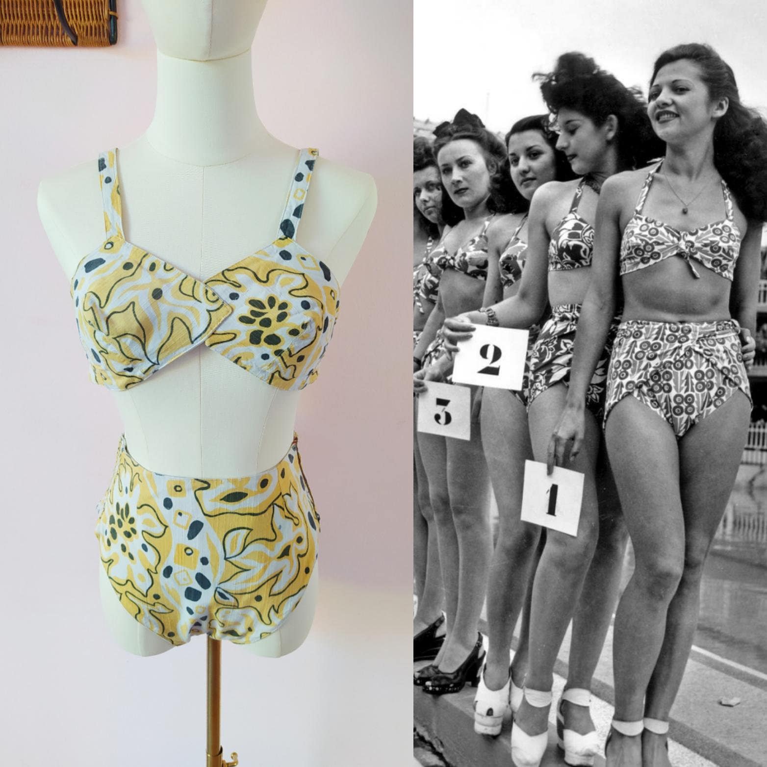 1940s Colette Cracking Cotton Swimsuit / French Vintage 40s