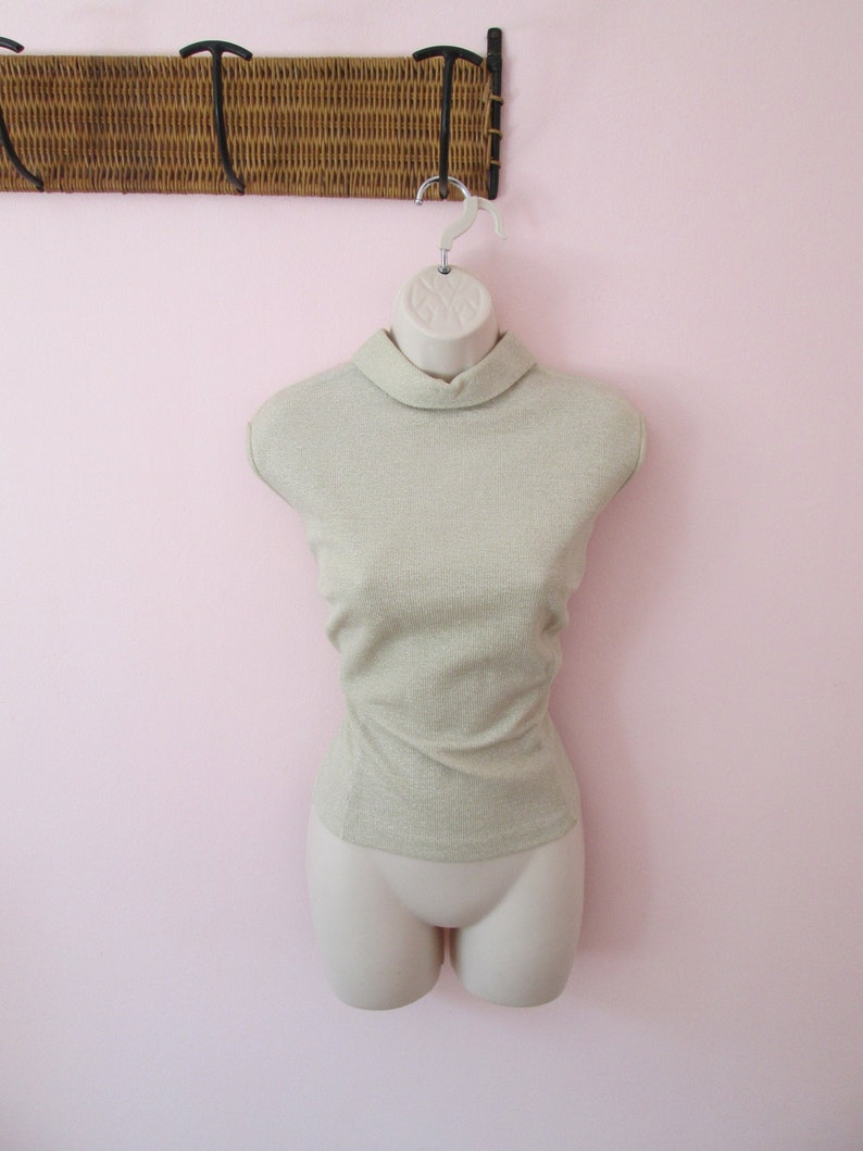 DeadstockNos-Pinup-Bombshell-Vixen-Rockabilly-VLV Bad Girl Vintage 1950s 50s Gold Lurex Knit Jumper Pullover Top Blouse wShort Turtleneck