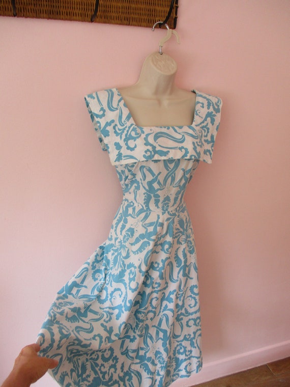 1940s Cheerful Cherub Dress / Vintage 40s White +… - image 8