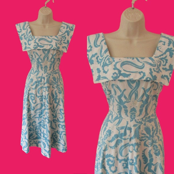 1940s Cheerful Cherub Dress / Vintage 40s White +… - image 3