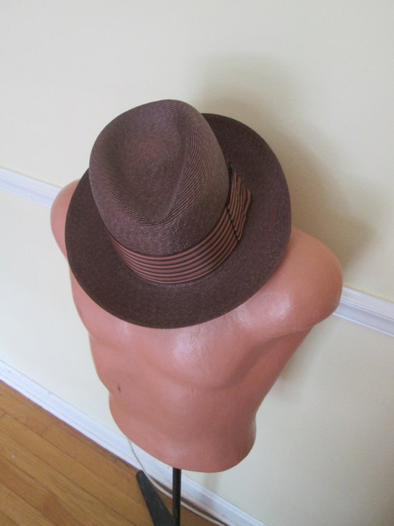 Vintage 1930s 30s Italian Brown Straw Men Hat wit… - image 5