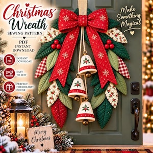 Quilted Christmas Bell Door Swag Sewing Pattern PDF | Festive Holiday Door Hanging Quilt Pattern | Christmas Bell Wall Decor Sewing Tutorial