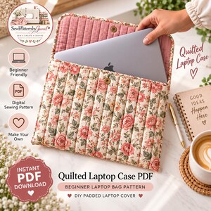 Laptop Sleeve Sewing Pattern PDF | Quilted Laptop Bag Pattern | Padded Laptop Case | DIY Computer Sleeve | Beginner Sewing Pattern