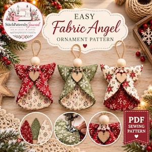 Angel Ornament Sewing Pattern PDF, Fabric Christmas Angel, No Sew Angel Tutorial, Rustic Farmhouse Holiday Decor, DIY Angel Pattern