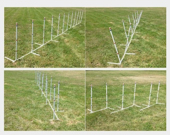 Ama-Zing Dog Agility Training Weave Poles  Straight, Slant, Channeled, even 2-by-2!  Full set of 12 Poles