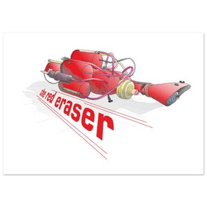 The Red Eraser – Spaceship Art Print | Sci-Fi Illustration | Space Wall Art | DO LIXO À LUA