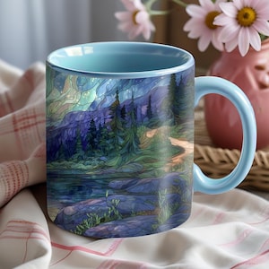 Bunt Glas Aurora Borealis Becher, Bunte Kaffeetasse für Naturliebhaber, Nordlichter Becher, Geschenk für Sie, Geschenk für Ihn, Geschenk für Wanderer