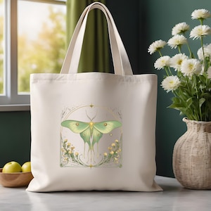 Vintage Butterfly and Moth Canvas Tote Bag, Luna Moth, Cottagecore Aesthetic, Gift For Her, Nature Lover, Moth Lovers, Boho Tote Bag