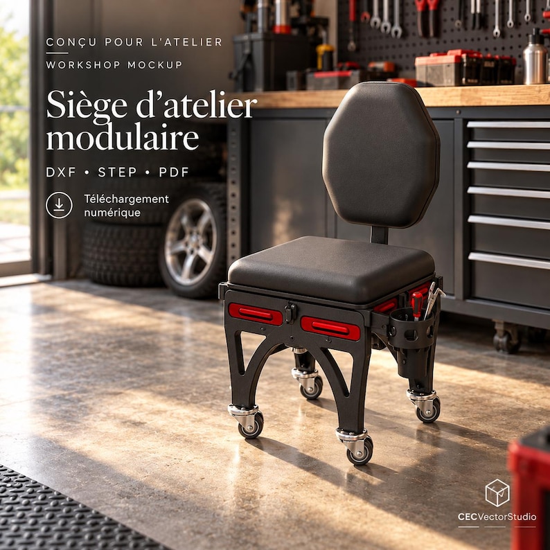 Mechnic Step Stool Modular Mechanic Seat Plans | Rolling Workshop Stool | DXF STEP PDF ...