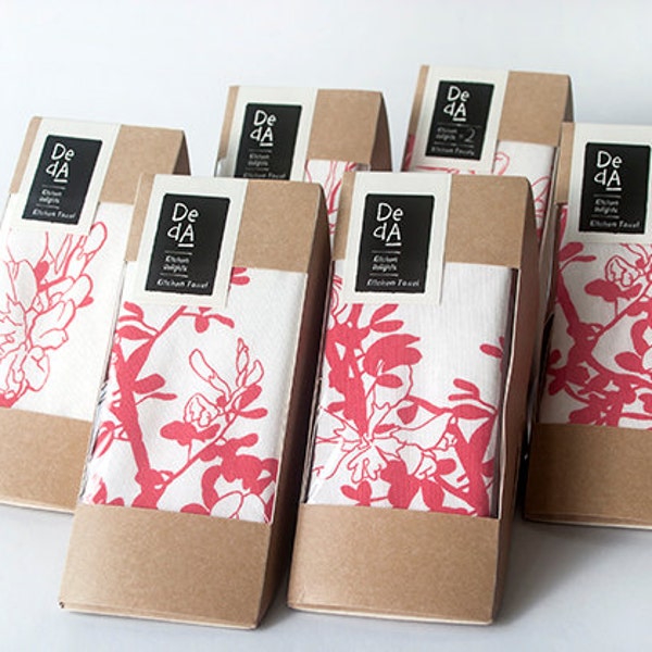 Natural Kitchen Tea Towel - Pink Blossom