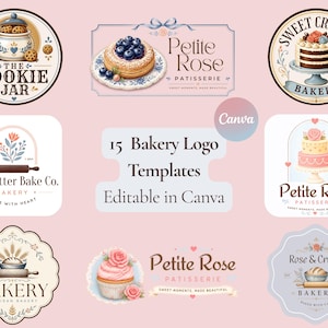 Bakery Logo Templates | Cake & Cookie Business Branding | 15 Editable Canva Logos | Digital Download