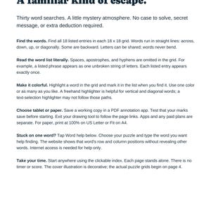 Actual how-to-play page explaining word directions, highlighting, tablet or paper use, and online word help.