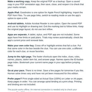 Actual PDF setup guide covering iPad and Android annotation apps, possible app fees or trials, color highlighting, navigation, and optional printing.