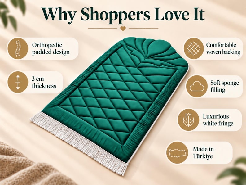 Sponge Case Text Orthopedic Padded Prayer Mat, Thick Green Turkish Sajadah With ...