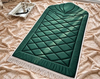 Orthopedic Padded Prayer Mat, Thick Green Turkish Sajadah with Carry Bag
