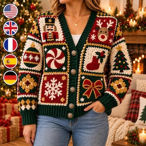 Christmas Granny Square Cardigan Crochet Pattern (PDF Download)