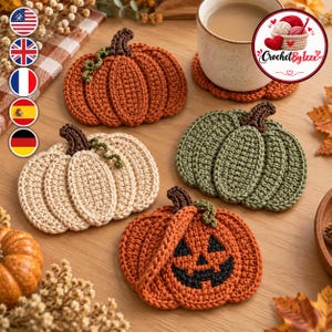 Pumpkin Coaster Crochet Pattern PDF: Reversible Harvest-to-Halloween Jack-O-Lantern, Autumn Table Decor Digital Download