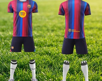 Custom Barcelona Home/Away Football Uniform, Personalized Name and Number, Men's Youth Kids Soccer Jersey Kit