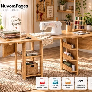Foldable Sewing Table Plans PDF, DIY Space-Saving Craft Desk with Storage