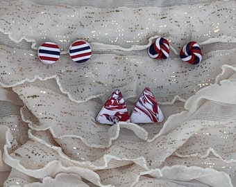 Handmade Clay Earring, 4th of July Collection, "Rocky"