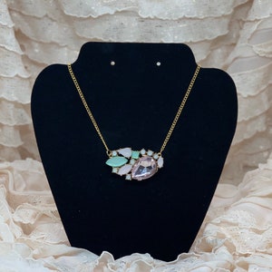 Pink and Mint, Rhinestone Necklace pendant Minty image 3