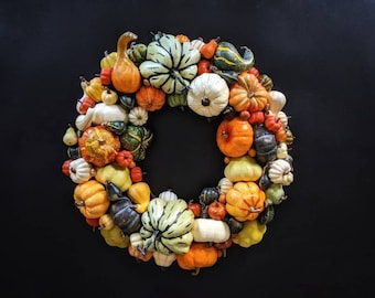 Thanksgiving Wreath, Fall Wreath, Autumn Wreath, Pumpkin Wreath, Gourd Wreath, Squash Wreath, Halloween Wreath