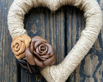 Leather and Jute Heart Shaped Wreath