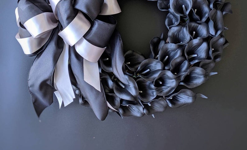 Halloween Wreath, Black Calla Lily Wreath, Black Wreath, Elegant Halloween Wreath, Wedding Wreath image 4