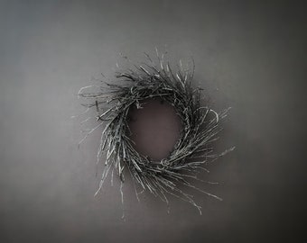 Halloween Wreath, Gossamer Black Twig Wreath, Black Twig Wreath, Black Wreath