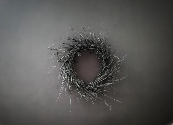 Halloween Wreath, Gossamer Black Twig Wreath, Black Twig Wreath, Black Wreath