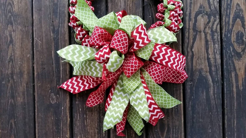 Christmas Wreath, Holiday Wreath, Ribbon Wreath, Christmas Ribbon Wreath afbeelding 3