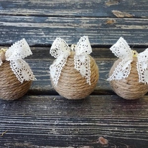 Christmas Ornaments, Rustic Ornaments, Jute Wrapped Ornaments