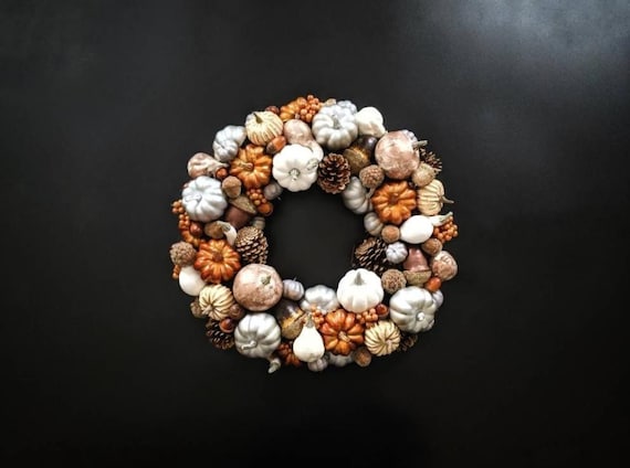 Modern Metallic Fall Pumpkin Wreath