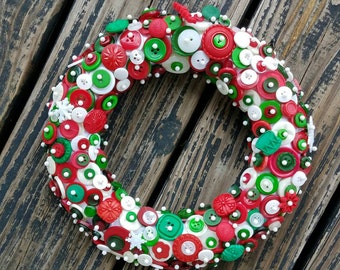 Button Wreath, Holiday Button Wreath, Christmas Button Wreath, Holiday Wreath, Christmas Wreath