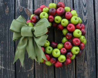 Apple Wreath, Green and Red Apple Wreath, Christmas Wreath, Holiday Wreath, Fall Wreath, Autumn Wreath