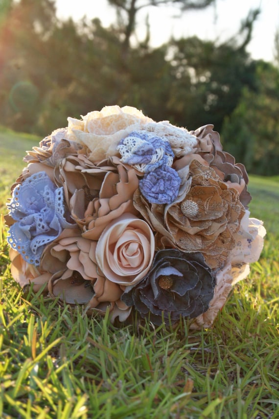 Bridal Bouquet, Leather, Lace, Burlap, and Fabric bridal Bouquet