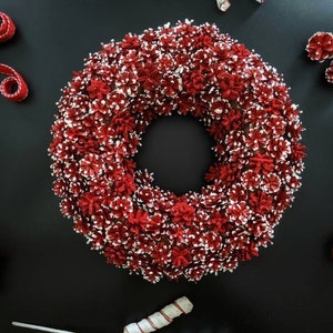 Christmas Red and White Pinecone  Wreath, Holiday Door Decor