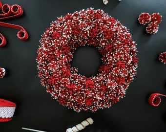 Christmas Wreath, Holiday Wreath, Pine Cone Wreath, Red and White Pine Cone Wreath, Scandinavian Wreath