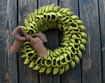 Burlap Wreath, Green Avocado Burlap Wreath