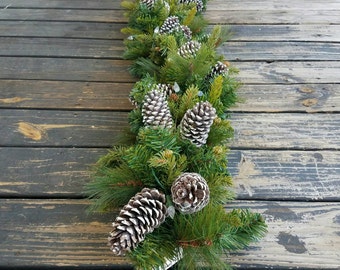 Garland, Holiday Garland, Christmas Garland, Mantel Garland, Fireplace Garland, 6 Foot Pine Garland With Pine Cones