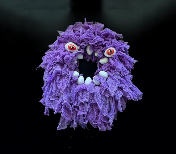 Halloween Wreath, Fall Wreath, Monster Wreath, Orange Gauze Wreath