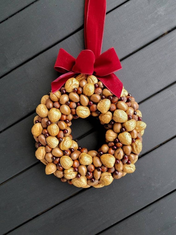 Christmas Wreath Holiday Wreath Nut And Berry Wreath Real Etsy