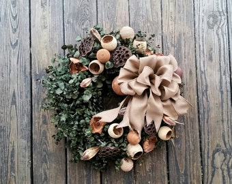 Eucalyptus Wreath With Bow and Pods