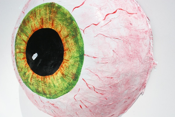 Halloween Wreath, Halloween Decor, Large Paper Mache Eyeball, "Wasted" Eyeball Art, Bloodshot Paper Mache Eyeball