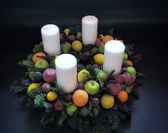 Advent Wreath, Sugared Fruit Advent Wreath with Artificial Christmas Greenery, Centerpiece