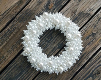 Christmas Wreath, Pearl Wreath, Holiday Wreath, Wedding Wreath, Ivory Pearl Wreath