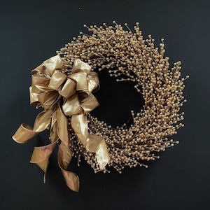 Gold Berry Wreath: Metallic Bow, Holiday Wedding Decor