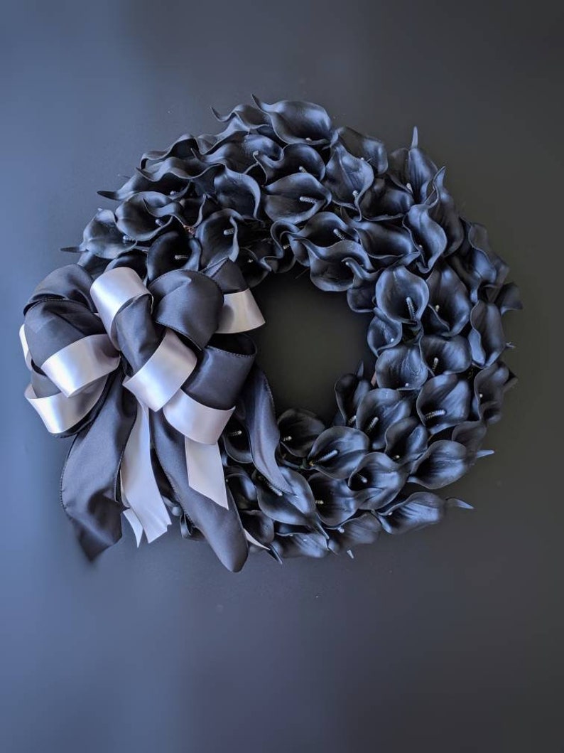 Halloween Wreath, Black Calla Lily Wreath, Black Wreath, Elegant Halloween Wreath, Wedding Wreath image 7